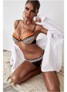 Bikini Swimsuit Set Orange and Black Two Piece