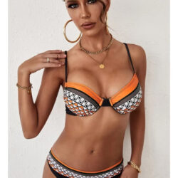 Bikini Swimsuit Set Orange and Black Two Piece