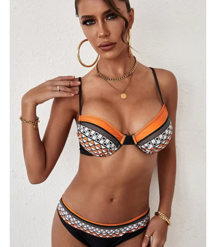 Bikini Swimsuit Set Orange and Black Two Piece