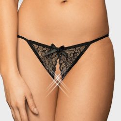 Women's bikini panty with lace detail at the middle