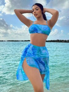 Women's Bikini Set in Aqua Blue with Colorful Transparent Details (Two-Piece)