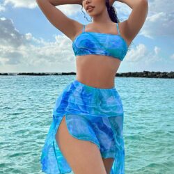 Women's Bikini Set in Aqua Blue with Colorful Transparent Details (Two-Piece)