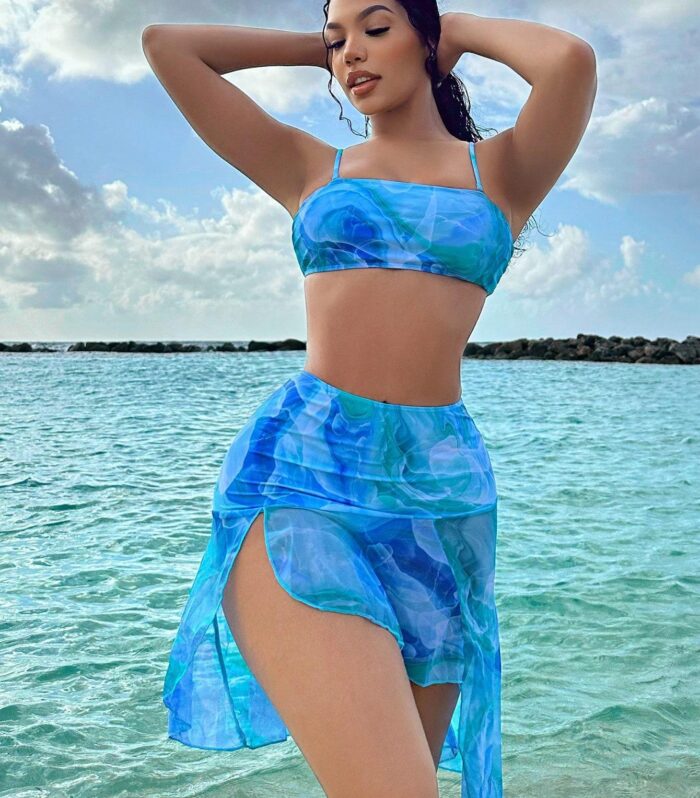 Women's Bikini Set in Aqua Blue with Colorful Transparent Details (Two-Piece)