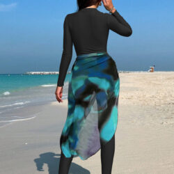 Women's Black Burkini Set - Slim Pants, Long Sleeves, and Colorful Apron