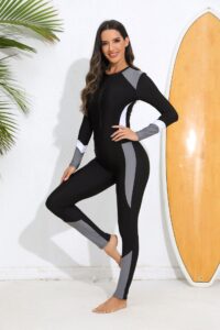 Women's Black Burkini with Gray Details - One-Piece