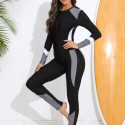 Women's Black Burkini with Gray Details - One-Piece