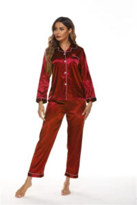 Women's Luxurious Multicolored Satin Pajama Set with White Edge Details