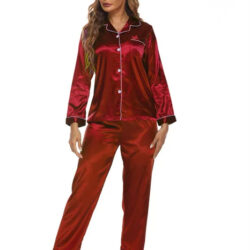 Women's Luxurious Multicolored Satin Pajama Set with White Edge Details
