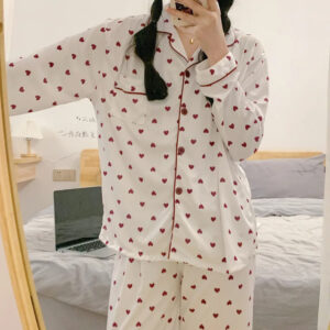 Women's Multi-Color Pajama Set with Red Hearts Print