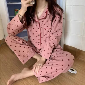 Women's Multi-Color Pajama Set with Red Hearts Print