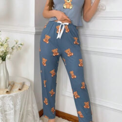 Women's Multicolored Bear Print Sleep Pajama Set