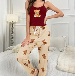 Women's Multicolored Bear Print Sleep Pajama Set