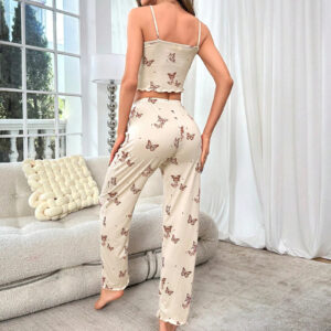 Women's White Pajama Set with Butterfly Print